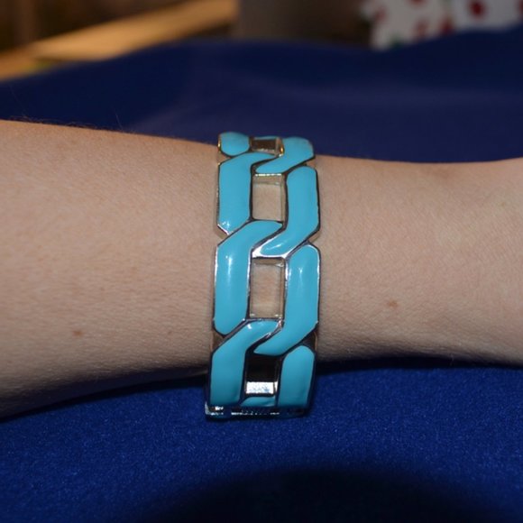 Jewelry - Bracelet Metal Blue Laminar Chain Pattern Snap Women 6.5"